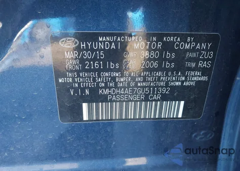 2016 Hyundai Elantra Se z USA, uszkodzony, nr VIN KMHDH4AE7GU511392